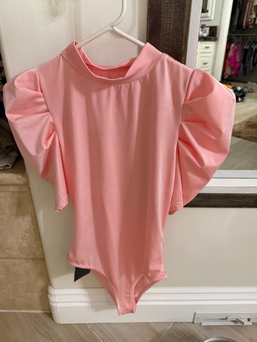 SHEIN Pink Puff-Sleeve One-Piece Bodysuit